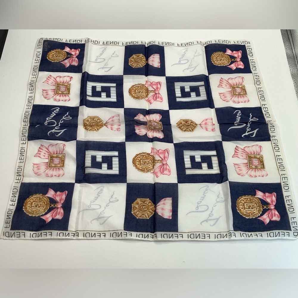 Fendi Blue and White Patterned Scarf